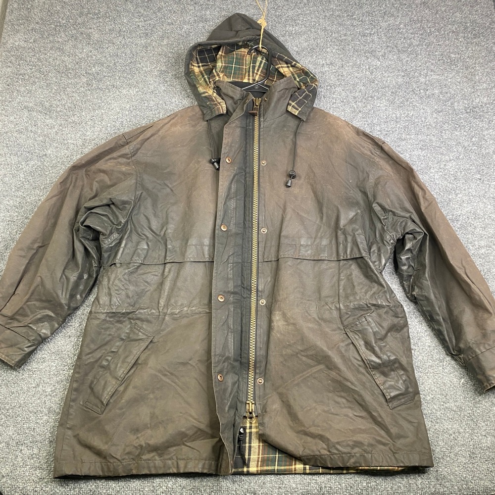 VTG Australian Outback Collection Waxed Cotton Oilskin Jacket Mens XL Brown Hood